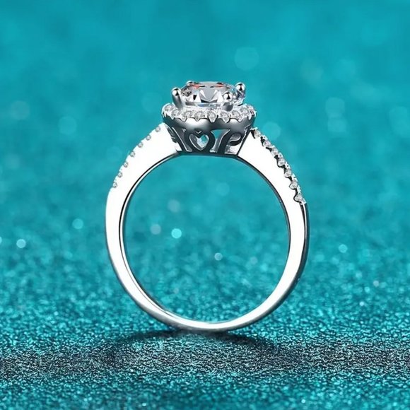 Luxury Moissanite Engagement Ring Round Cut 1ct Platinum Plated 925 Sterling Sil - Picture 4 of 5